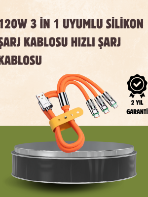 120 W Şarj ve Veri Aktarımı Kablo– 3 Başlıklı Çok Amaçlı Kablo Yüksek Hızlı