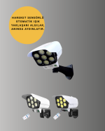 Güneş Enerjili LED Lamba + Güvenlik Kamerası Görünümlü– 5-8 m Hareket Algılamalı, Beyaz Işık - Görsel 5