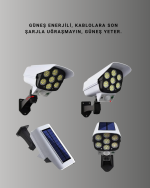 Güneş Enerjili LED Lamba + Güvenlik Kamerası Görünümlü– 5-8 m Hareket Algılamalı, Beyaz Işık - Görsel 3