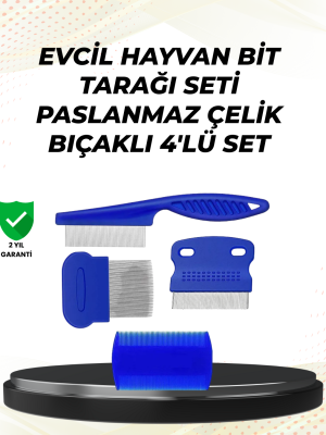 4 Parçalı Evcil Hayvan Tarak Seti – Paslanmaz Çelik Dişli, Ergonomik Saplı