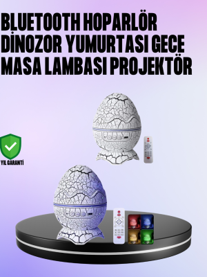 Dinozor Yumurtası Galaksi Projektör Gece Lambası 4'ü 1 Arada – Bluetooth Hoparlörlü