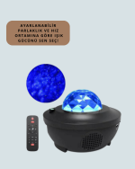 Sesle Etkileşimli Yıldız Projektörlü Gece Lambası – Bluetooth Hoparlörlü, USB Girişli, Dönen Okyanus - Görsel 2