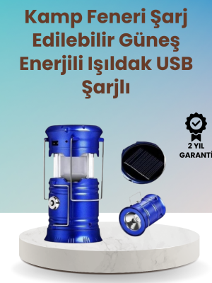 Şarj Edilebilir Güneş Enerjili Kızaklı Kamp Feneri – USB Çıkışlı, Katlanabilir, Dayanıklı ve Çok Fonksiyonlu
