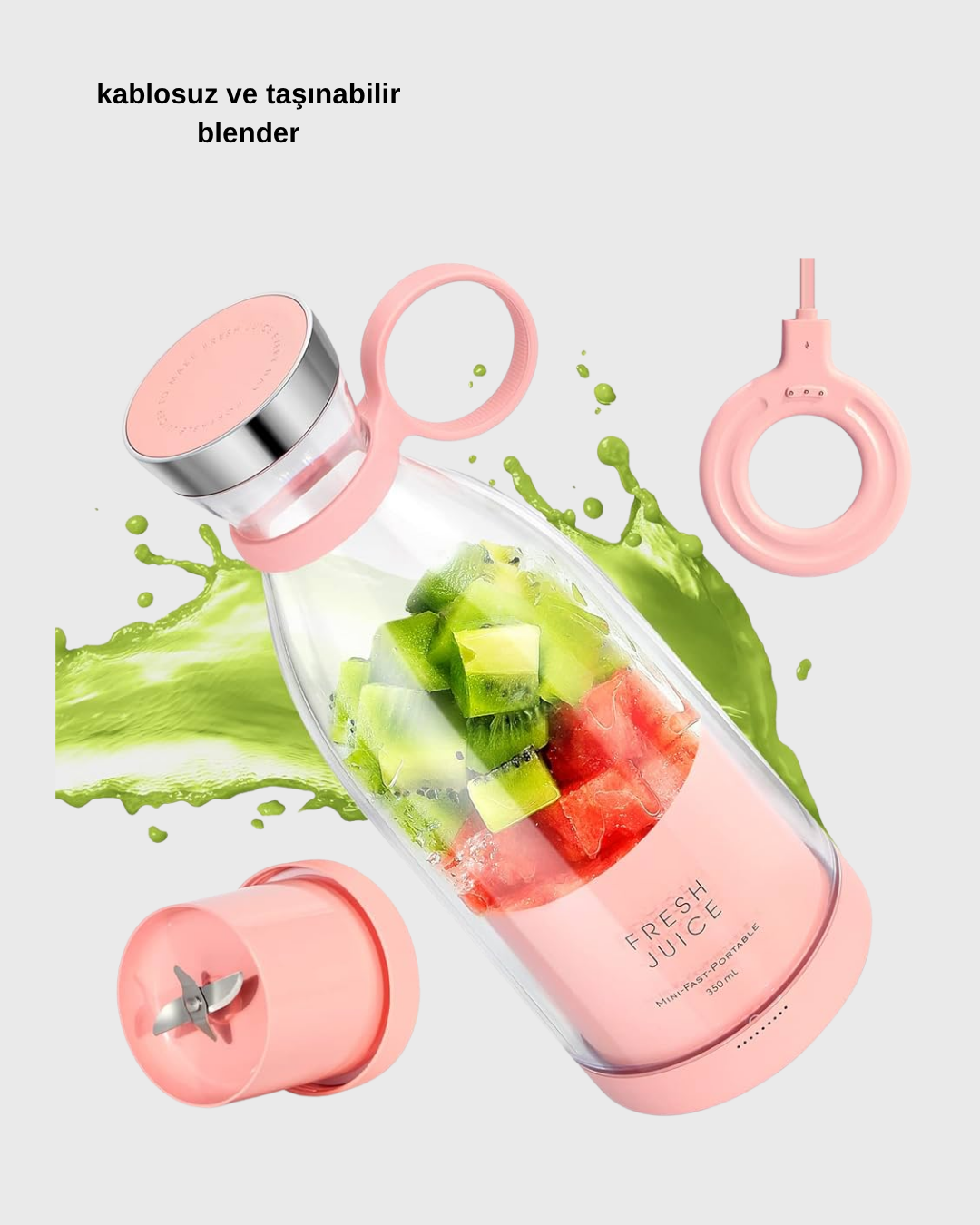 1238679_7-100.png Kablosuz Taşınabilir Mini Blender – USB Şarjlı, 1200mAh - Görsel 5