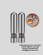 Modern Otomatik Baharat Öğütücü Seti – Pilli, Paslanmaz Çelik, LED Aydınlatmalı - Görsel 3