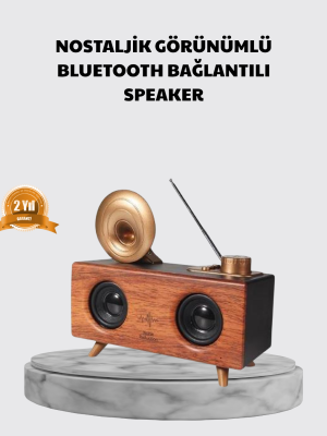 Nostaljik Gramofon Bluetooth Hoparlör – FM Radyo + USB + SD Kart Destekli