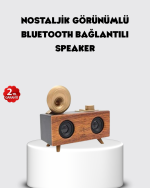 Retro Gramofon Tasarımlı Bluetooth Hoparlör – 3D Stereo Ses, 1800 mAh Batarya