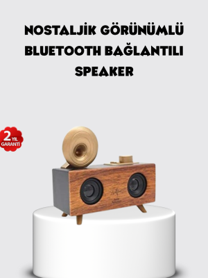 Retro Gramofon Tasarımlı Bluetooth Hoparlör – 3D Stereo Ses, 1800 mAh Batarya