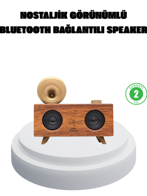 Çift Hoparlörlü Bluetooth Gramofon Speaker – FM Radyo, USB, SD Kart ve AUX Girişli
