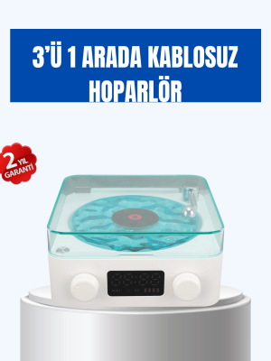 Retro Tasarımlı Gece Lambalı Bluetooth Hoparlör – Saat ve Pil Göstergeli