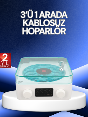 3-1 Kablosuz Bluetooth Hoparlör – Gece Lambalı, Saatli, Retro Tasarım
