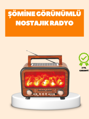 Şömine Alev Işıklı Solar Bluetooth Hoparlör – 7W Güçlü Ses, FM Radyo