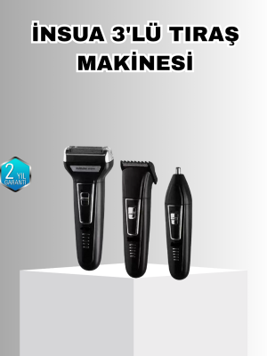 İnsua Erkek Bakım Seti – 3 Başlıklı Şarjlı Tıraş Makinesi, 60 Dakika Kablosuz Kullanım