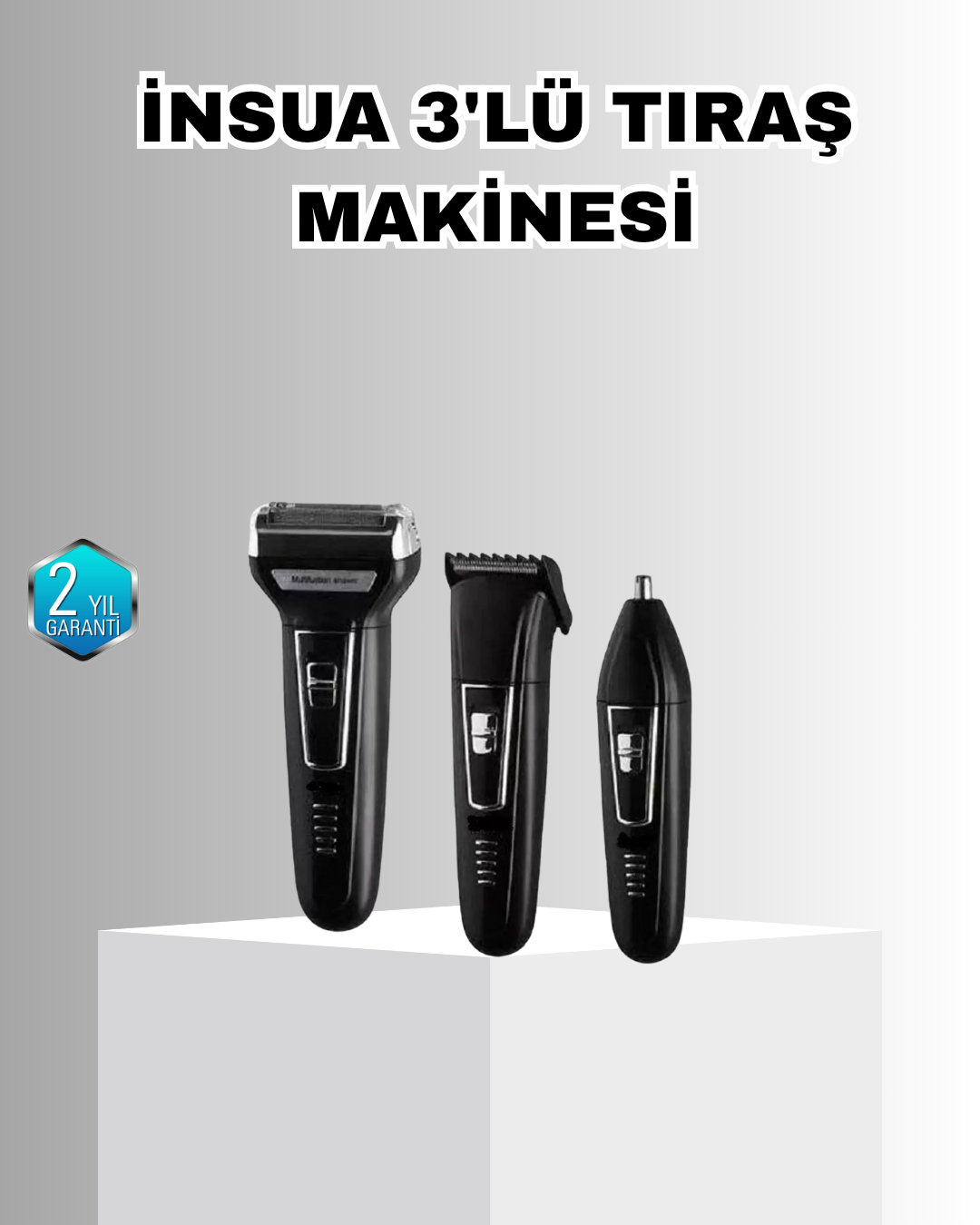 1238900_2-127.png İnsua Erkek Bakım Seti – 3 Başlıklı Şarjlı Tıraş Makinesi, 60 Dakika Kablosuz Kullanım - Görsel 1