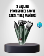 3D Akıllı Kesim Teknolojili Şarjlı Tıraş Seti – 3 Başlıklı, Paslanmaz Çelik Bıçaklı