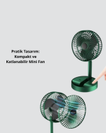Şarjlı Katlanabilir Mini Fan – 3 Kademe Hız Ayarı, Taşınabilir Tasarım - Görsel 3