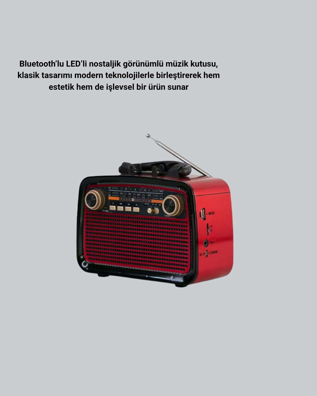 1238988_5-177.png Bluetooth’lu LED Işıklı Nostaljik Müzik Kutusu – Ahşap Dokulu, Vintage Tasarım ve Yüksek Ses Kalitesi - Görsel 3