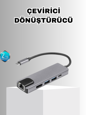 Alüminyum Kasalı MacBook USB-C Hub – 4K HDMI, USB 3.0, SD/TF Kart Girişi, PD Şarj Desteği
