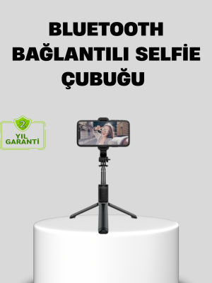 Bluetooth Selfie Çubuğu – 360° Dönebilen Başlık, Kablosuz Bağlantı