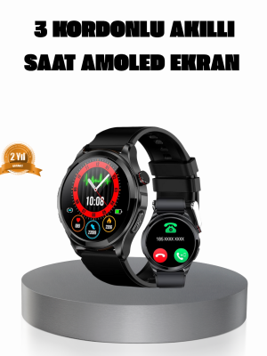 AMOLED Ekranlı Smartwatch – 3 Kordonlu, Kalp Atış & Uyku Takipli Akıllı Saat