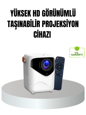 Taşınabilir 1080P HD Akıllı Projektör – 64GB Dahili Hafıza, 2GB RAM, Uzaktan Kumandalı