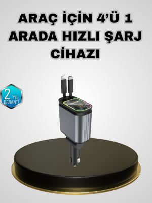 Araç Şarj Adaptörü 66W PD QC Hızlı Şarjlı ve Çekilebilir Kablolu