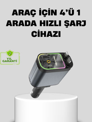 Araç Şarj Cihazı 66W 4 Portlu Hızlı Şarj ve LED Işıklı