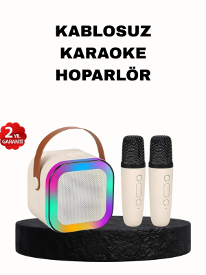 Karaoke Hoparlör Taşınabilir Çift Mikrofonlu ve LED Işıklı Bluetooth 5.0