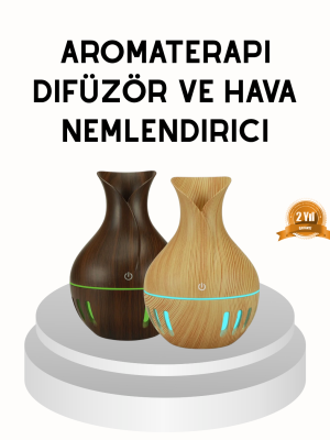 Ahşap Desenli 130 ml Aromaterapi Difüzör Sessiz ve USB Bağlantılı
