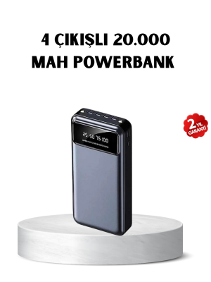 Powerbank 20000 mAh Hızlı Şarjlı LED Fenerli ve 4 Portlu