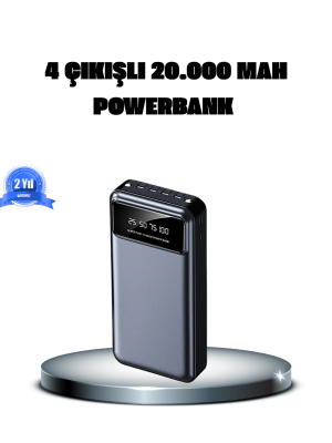 Powerbank 20000 mAh 4 Çıkışlı Hızlı Şarjlı ve LED Göstergeli