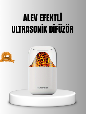 Alev Efektli Ultrasonik Uçucu Yağ Difüzörü 280ml Su Tanklı ve Sessiz Çalışma Özellikli