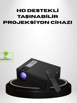 1080p Full HD Taşınabilir Projeksiyon Cihazı LED Işıklı Uzaktan Kumandalı