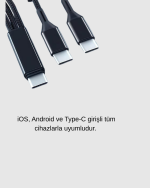 3’ü 1 Arada Hızlı Şarj Kablosu iOS Android Type-C Uyumlu ve Dayanıklı - Görsel 4