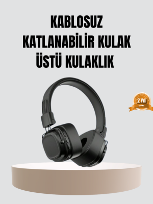 Bluetooth Kablosuz Kulak Üstü Kulaklık Katlanabilir Konforlu ve Şık Tasarımlı