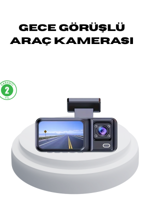 170° Geniş Açılı 3 Kameralı Araç İçi Kayıt Cihazı Gece Görüşlü