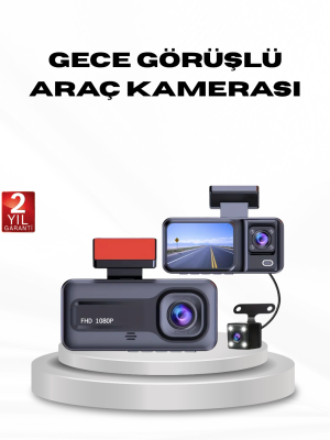 Full HD Üç Kameralı Araç Kamerası G-Sensörlü ve Gece Görüşlü