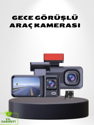 Üç Kameralı Dash Cam 170° Geniş Açılı Full HD Gece Görüşlü