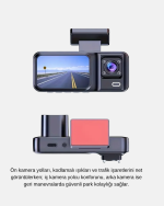 Üç Kameralı Dash Cam 170° Geniş Açılı Full HD Gece Görüşlü - Görsel 2