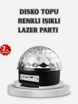 LED Disko Küresi Bluetooth Hoparlörlü Ritimle Senkronize Döner Işıklı