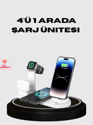Apple Uyumlu Kablosuz Şarj İstasyonu 4 Cihaz Destekli ve Hızlı Şarjlı