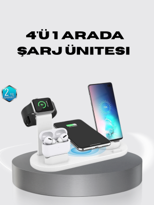 4’lü Apple Kablosuz Şarj Standı iPhone Watch ve AirPods Çoklu Şarjlı