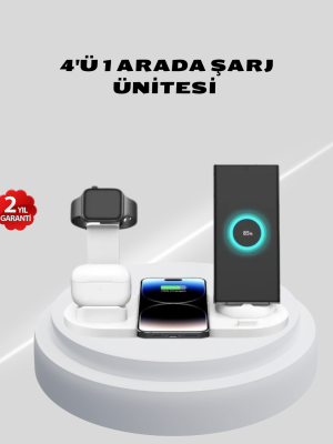 Kablosuz Şarj İstasyonu 4’ü 1 Arada iPhone Watch ve AirPods Uyumlu