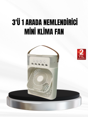 3’ü 1 Arada Mini Klima Fan USB Şarjlı, 7 Renk Gece Lambalı ve Nemlendirici