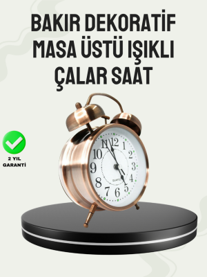 Nostaljik Büyük Boy Metal Masa Saati Bronz Kaplama ve Yüksek Sesli Alarm
