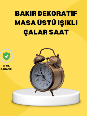 Dekoratif Bronz Renk Metal Alarmlı Masa Üstü Saat Klasik Tasarım