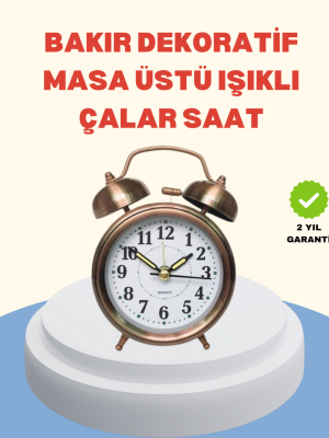 Metal Bronz Nostaljik Masa Saati Alarmlı Büyük Boy Sessiz Mekanizmalı