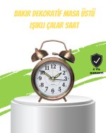 Nostaljik Bronz Metal Alarmlı Masa Saati Büyük Boy Dekoratif ve Şık Tasarım