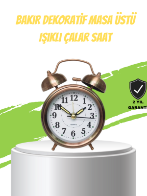 Nostaljik Bronz Metal Alarmlı Masa Saati Büyük Boy Dekoratif ve Şık Tasarım
