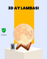 Şarjlı 3D Baskılı 16 Renk Ay Lambası Ahşap Stand ve Uzaktan Kumanda